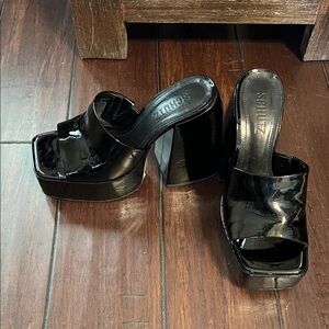 SCHUTZ Glossy Black Platform Mules
